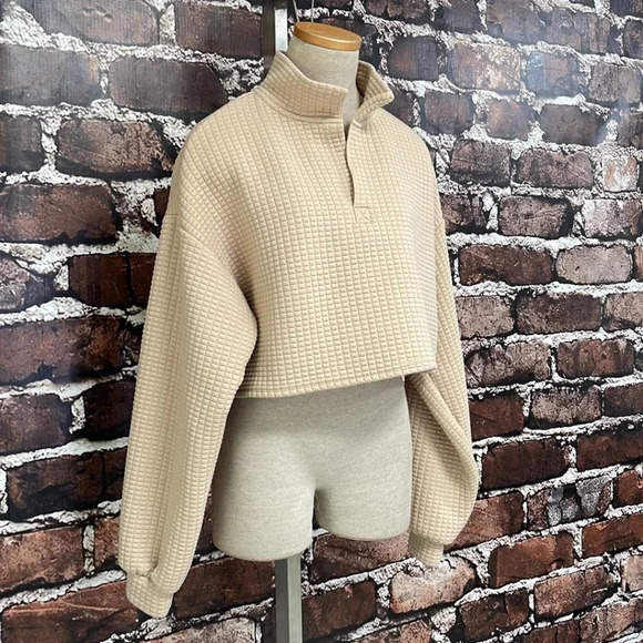 Ever After Cropped Sweater Collar Quilted Tan Size Medium M - Picture 8 of 14